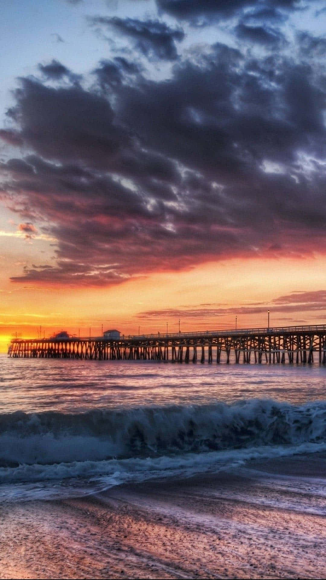 Iphonex Malibu Hintergrund Dunkler Sonnenuntergangshimmel Am Pier