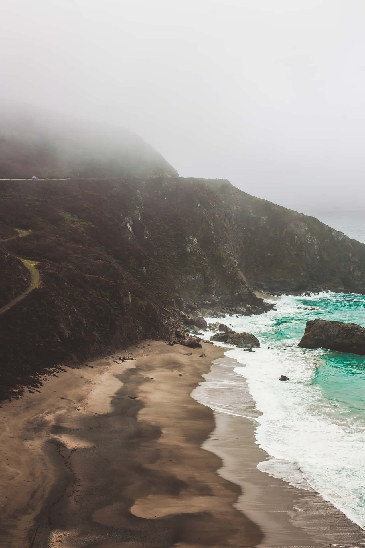 Iphone X Malibu Background Foggy Coastal Mountain