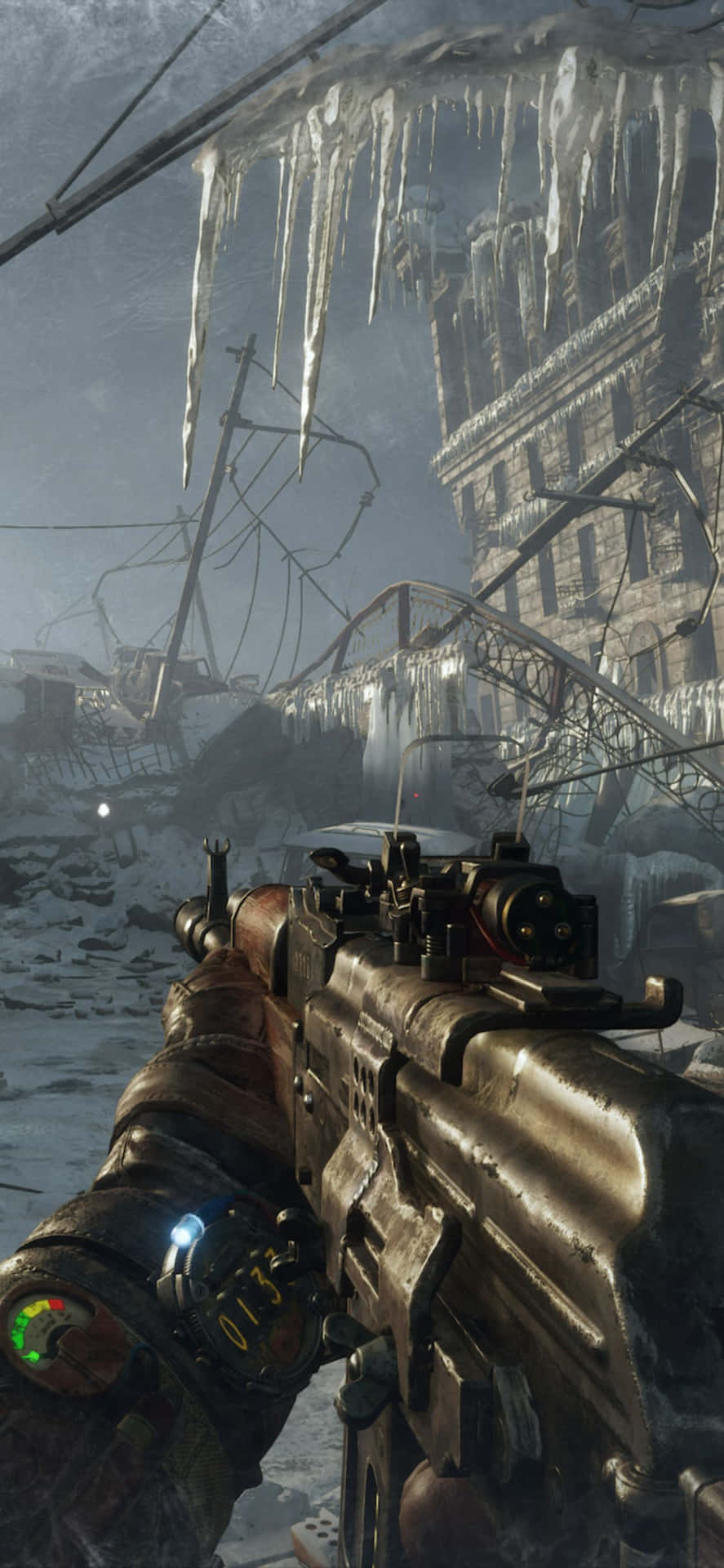 A Gun Is Shown In The Middle Of A Snowy Scene