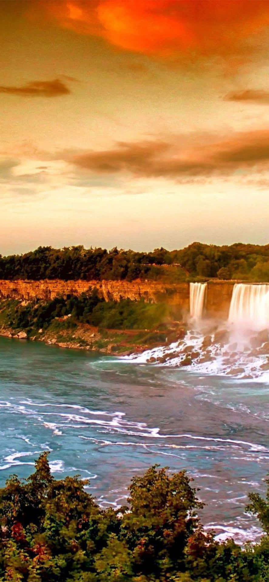 Iphonex Hintergrundbild Mit Sonnenuntergang An Den Niagarafällen In Kanada.