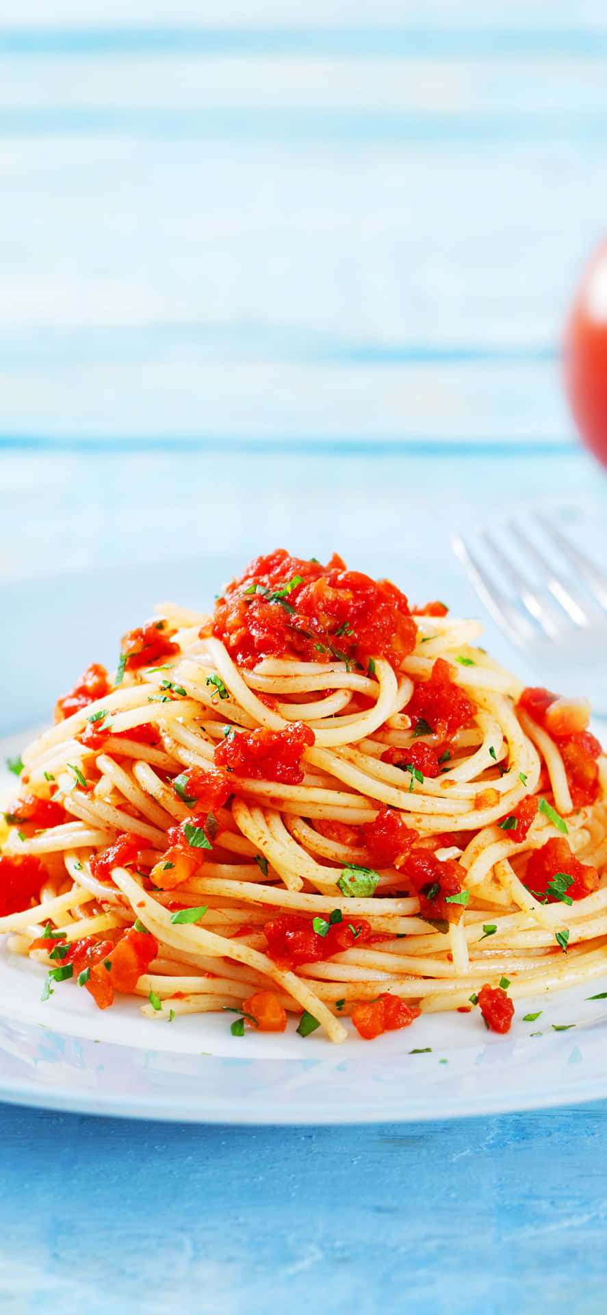 Sfondoiphone X Con Spaghetti E Pezzetti Di Pomodoro