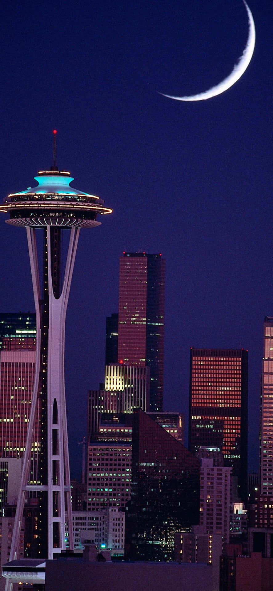 En fascinerende udsigt over Seattles skyline fra vandkanten.