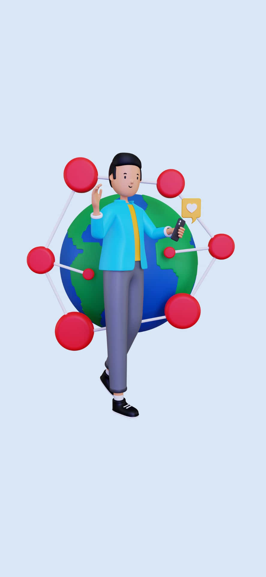 A Cartoon Man With A Globe And A Phone