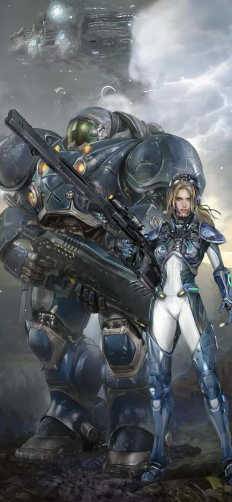 Einefrau Mit Einer Waffe Und Einem Roboter