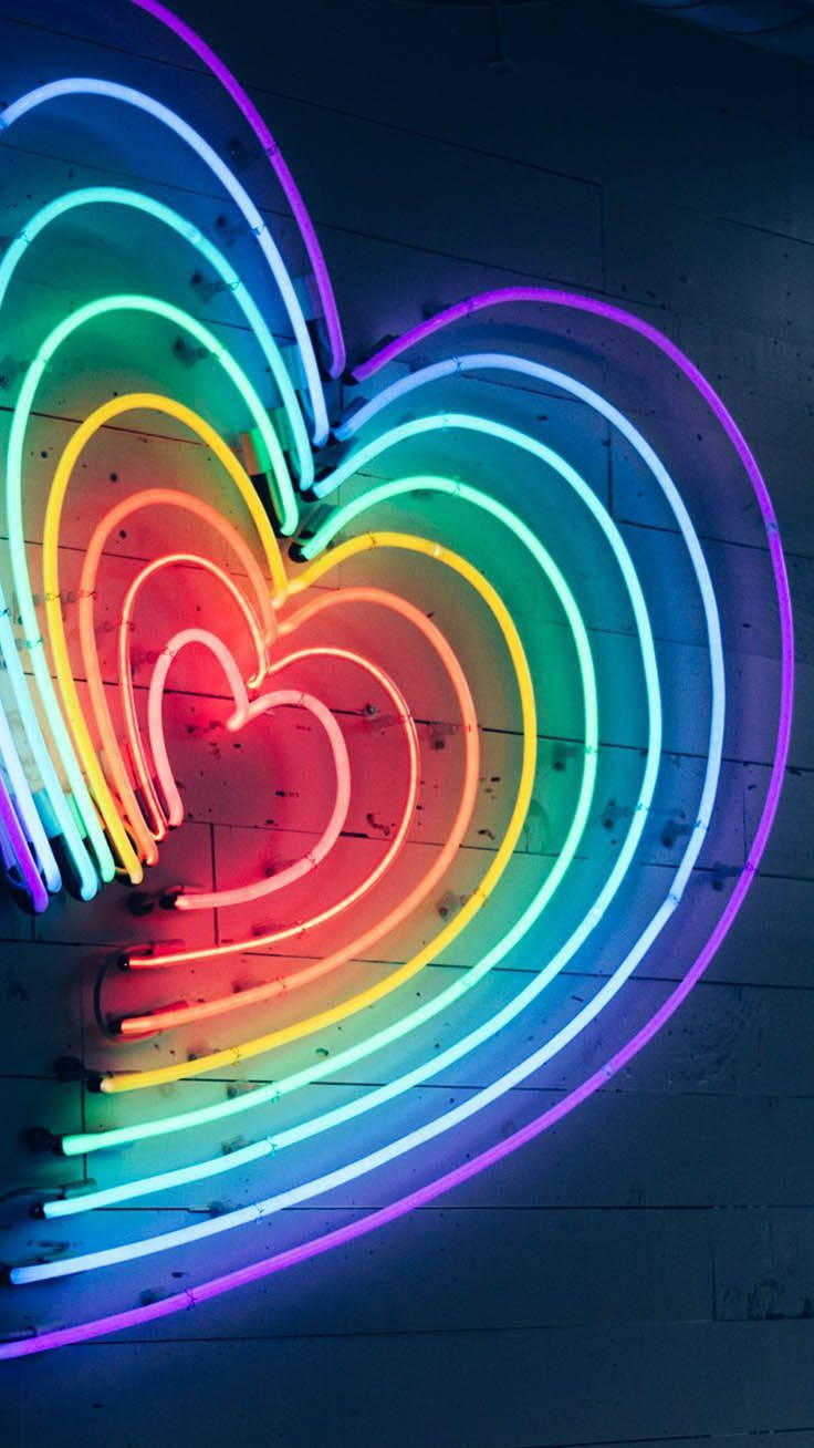 Iphone Xr Neon Rainbow Heart Wallpaper