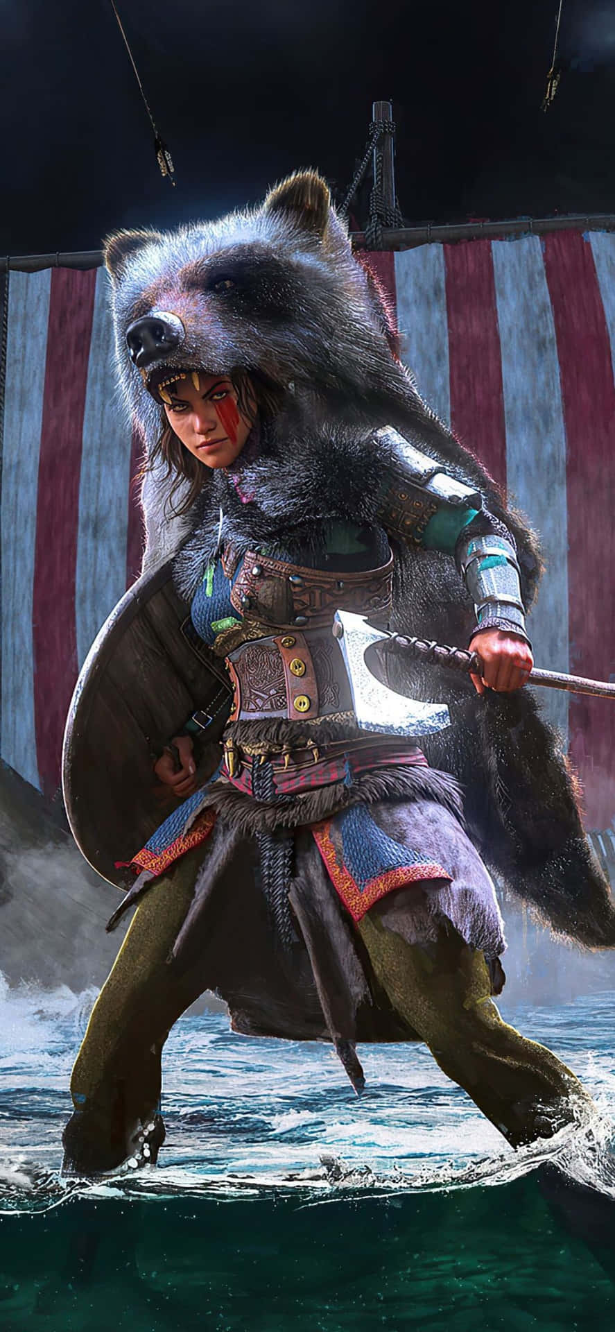 Iphone Xs Assassin's Creed Valhalla Viking Woman Bear Hat Background