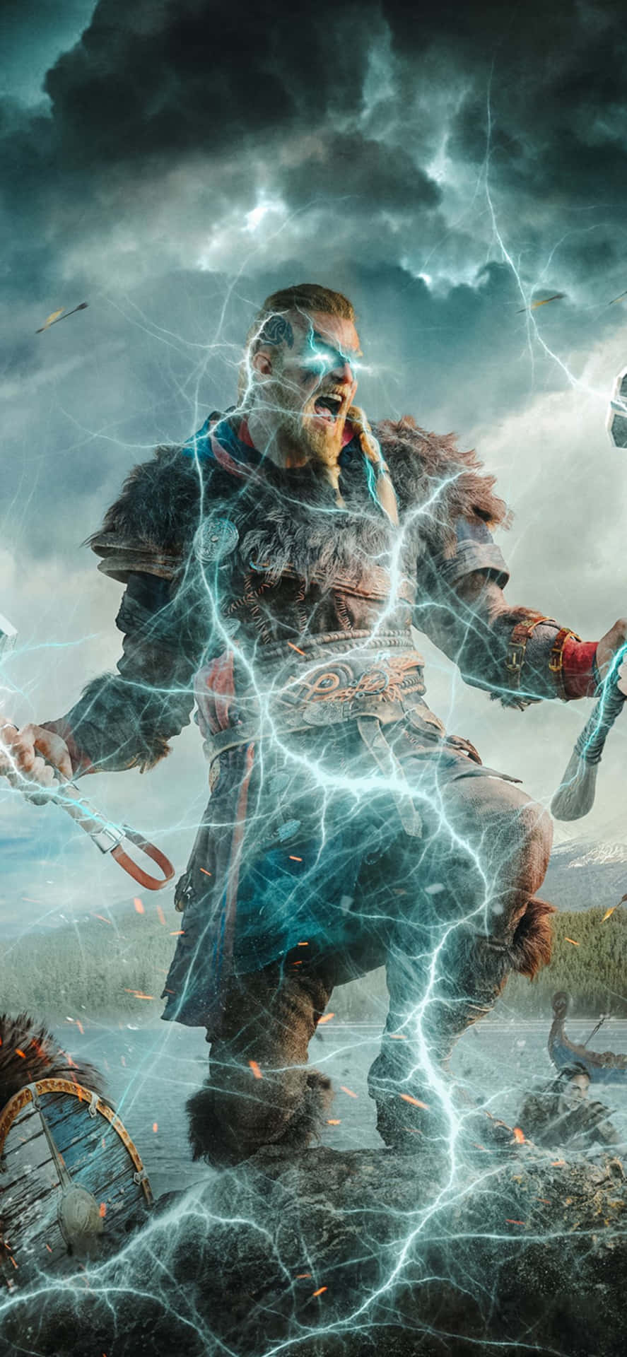 Iphone Xs Assassin's Creed Valhalla Eivor Lightning Effect Background