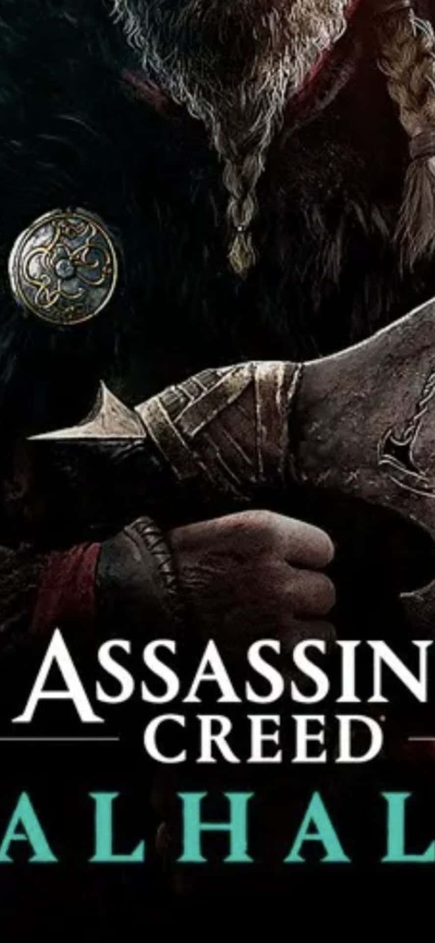 Iphonexs Bakgrund Med Assassin's Creed Valhalla-speltitelplakat.