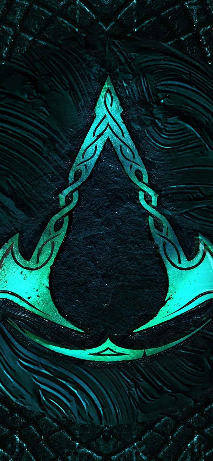 Iphone Xs Assassin's Creed Valhalla Green Game Logo Made Of Axes Background
