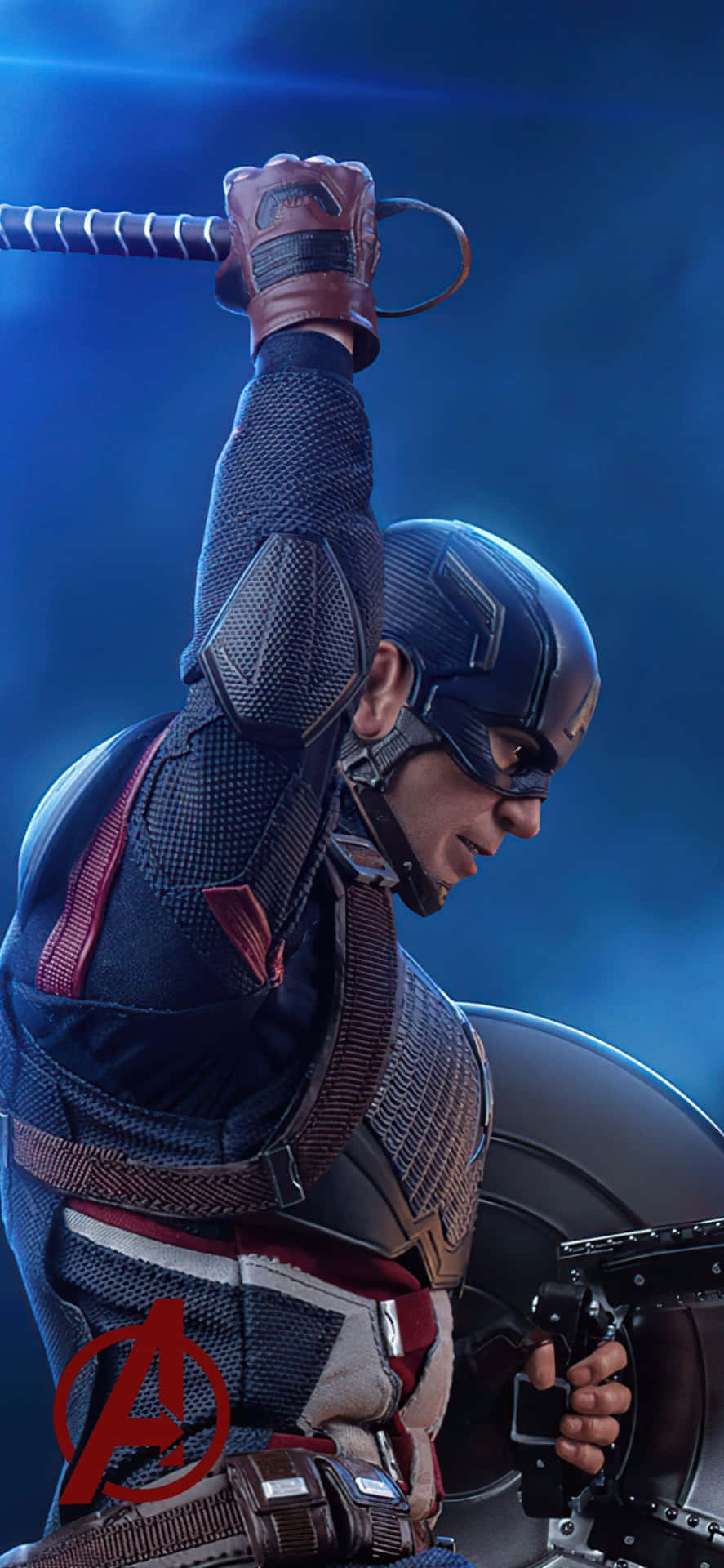 iPhone XS Avengers Baggrund Captain America svævende med Thors Hammer