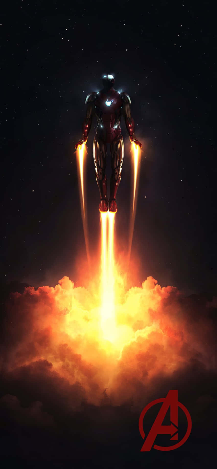 Baggrund iPhone XS Avengers Iron Man i flysilhuet.