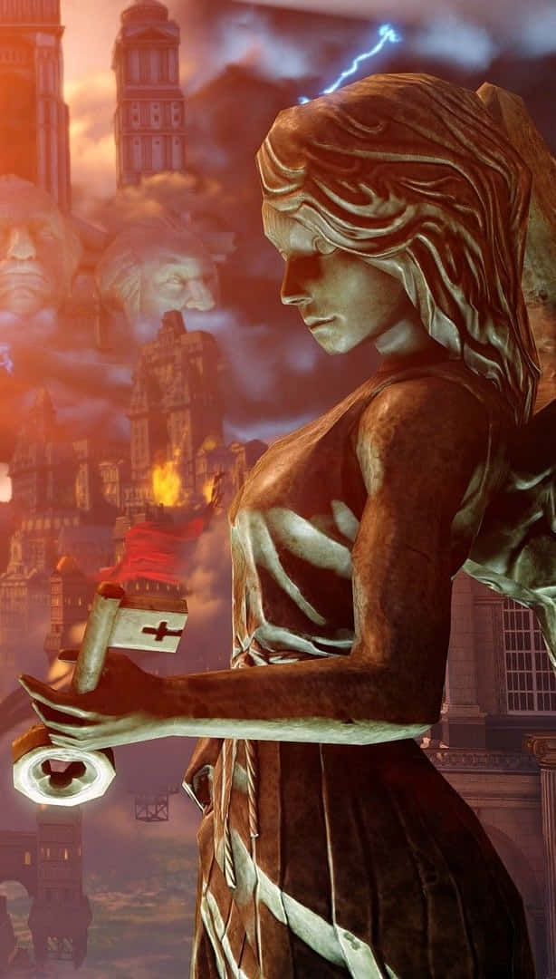 Sfondoper Iphone Xs Con La Statua Angelo Di Bioshock Infinite