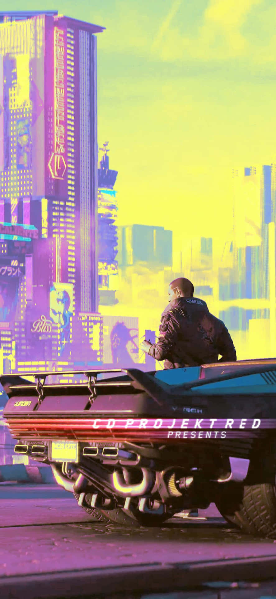 Iphonexs Cyberpunk 2077 Hintergrund Mit Einer Leuchtenden Stadt