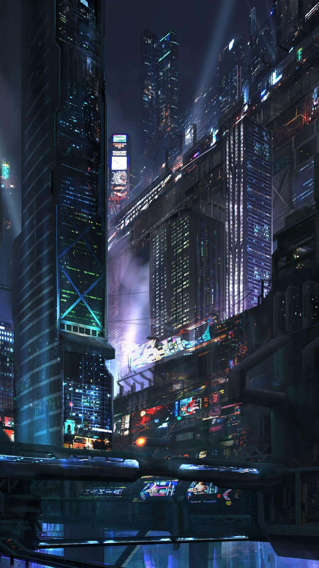 iPhone XS Cyberpunk 2077 Futuristic City Background
