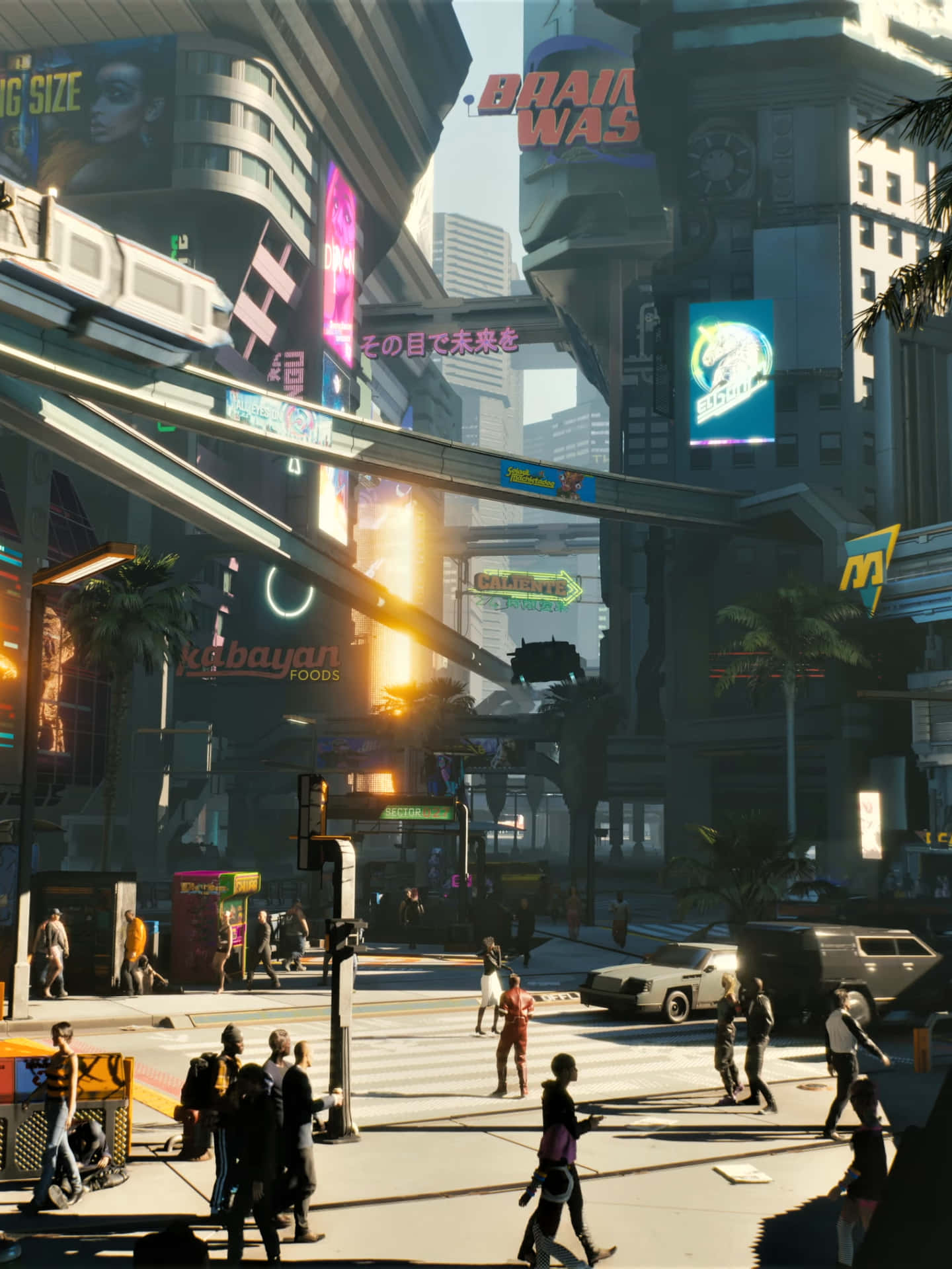 Iphonexs Cyberpunk 2077 Solig Stad Bakgrundsbild.