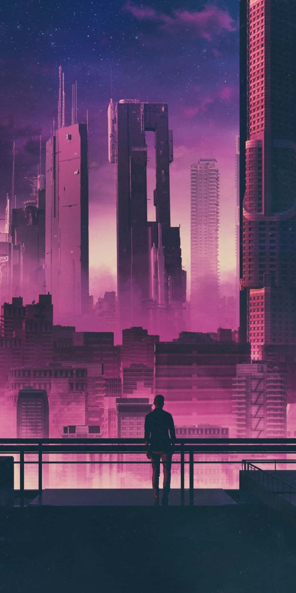 iPhone XS Cyberpunk 2077 Purple Futuristic City Background