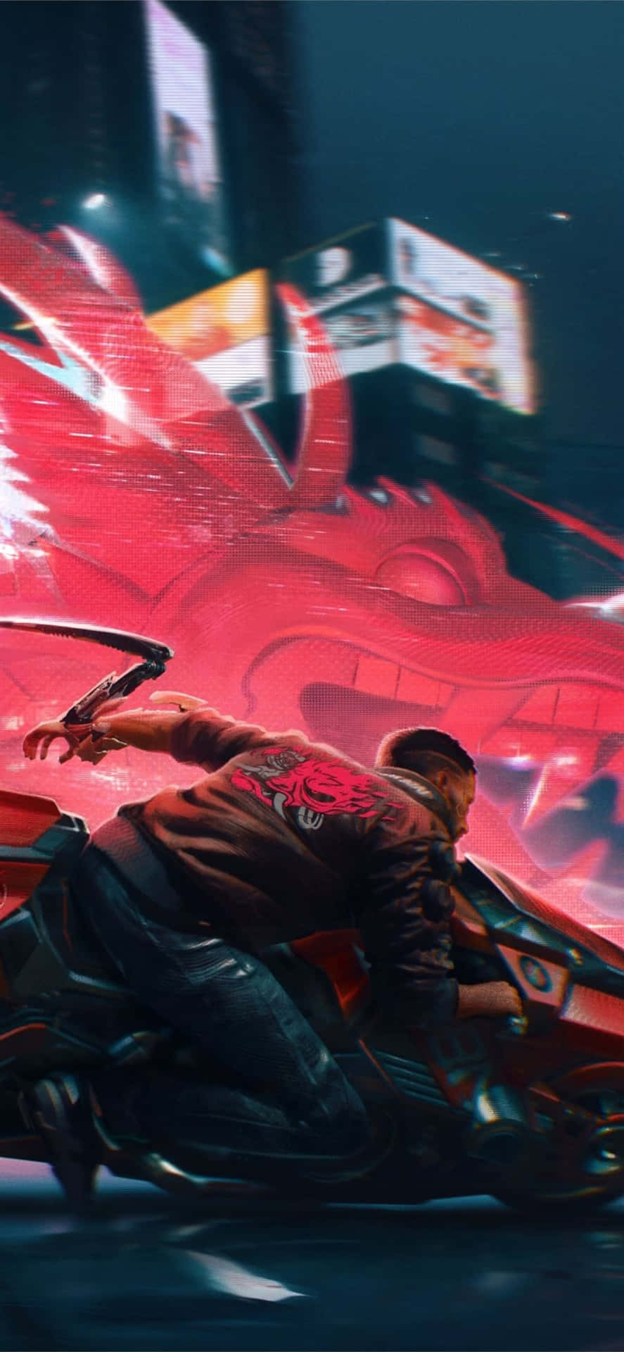 Iphonexs Cyberpunk 2077 Roter Drachen-hintergrund