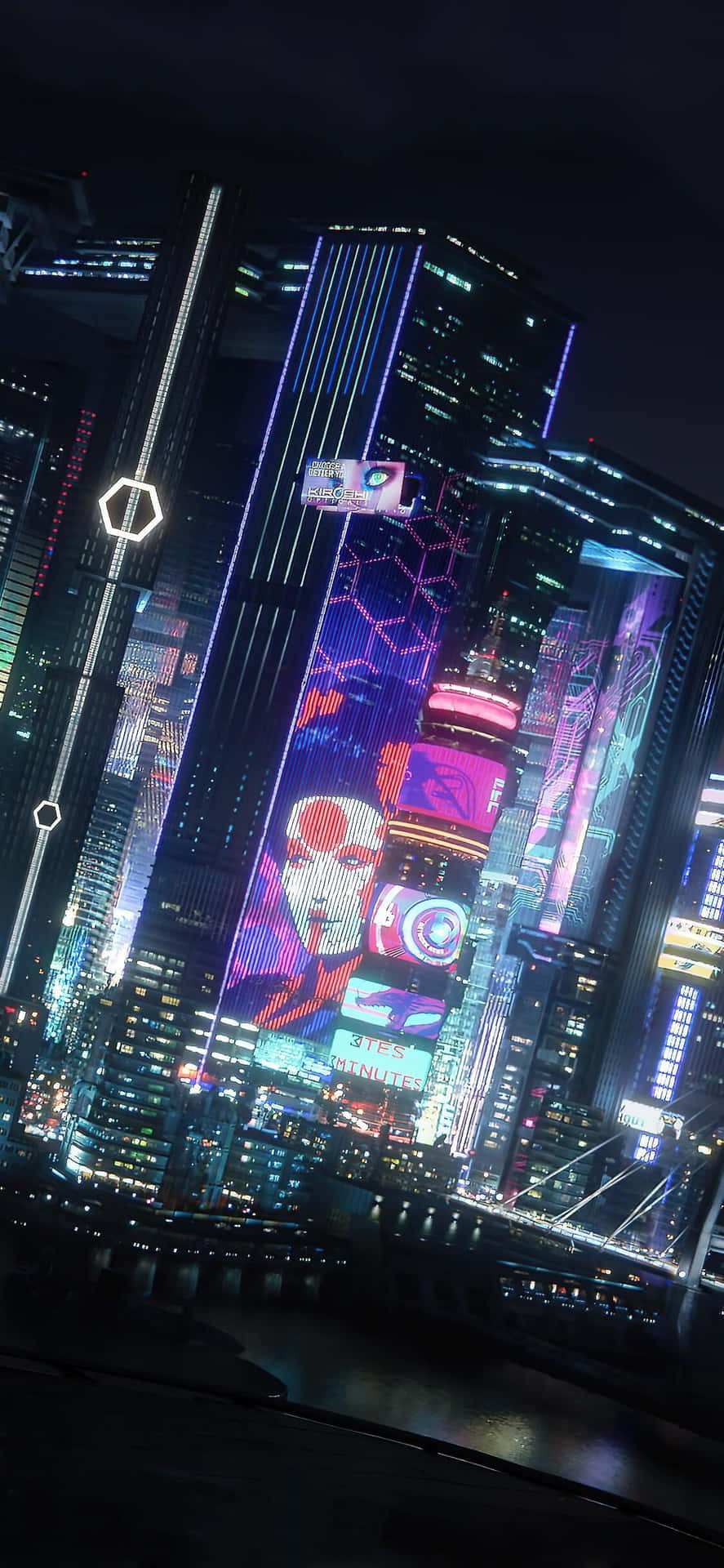 Papelde Parede Do Iphone Xs Com O Tema Cyberpunk 2077 Da Cidade Noturna.