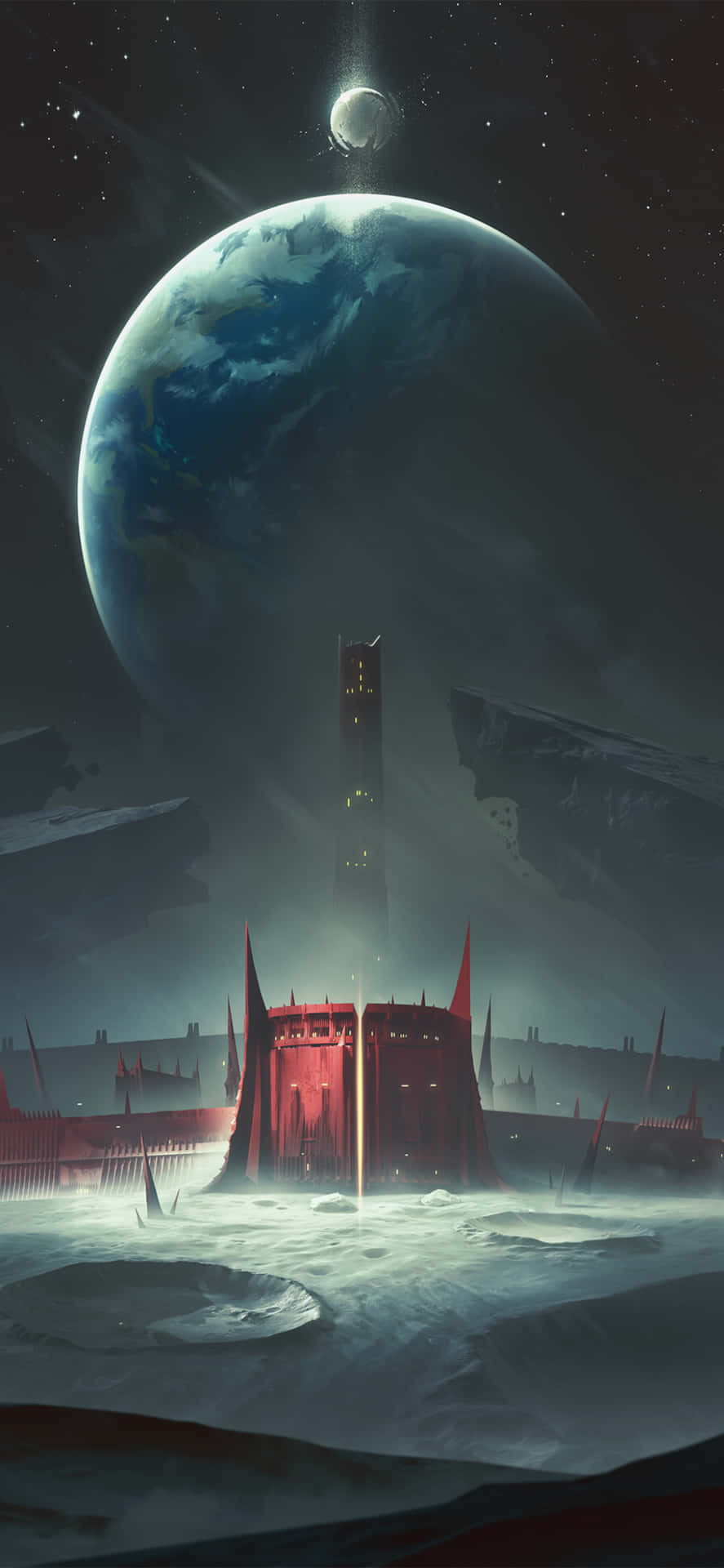 A Red Castle With A Planet In The Background