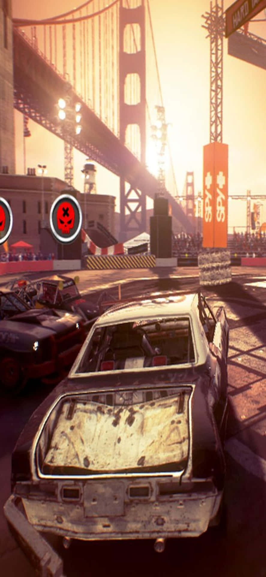 A Screenshot Of A Game With Cars And A Bridge