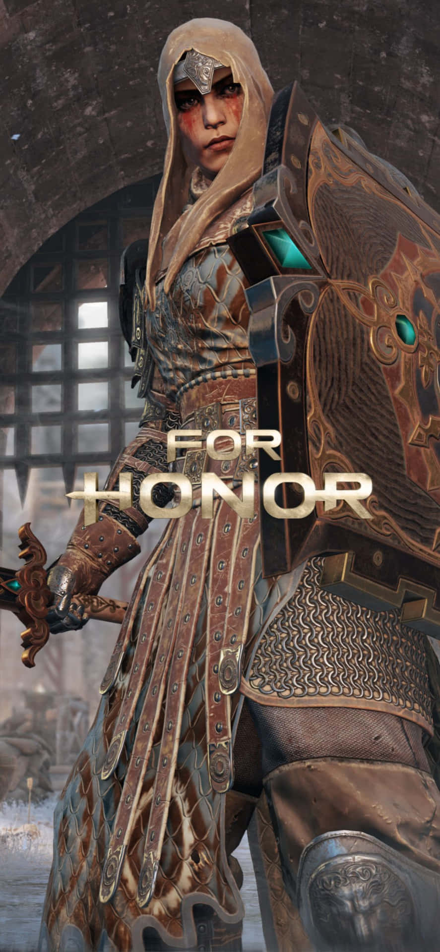 A Woman In Armor With The Words For Honor
