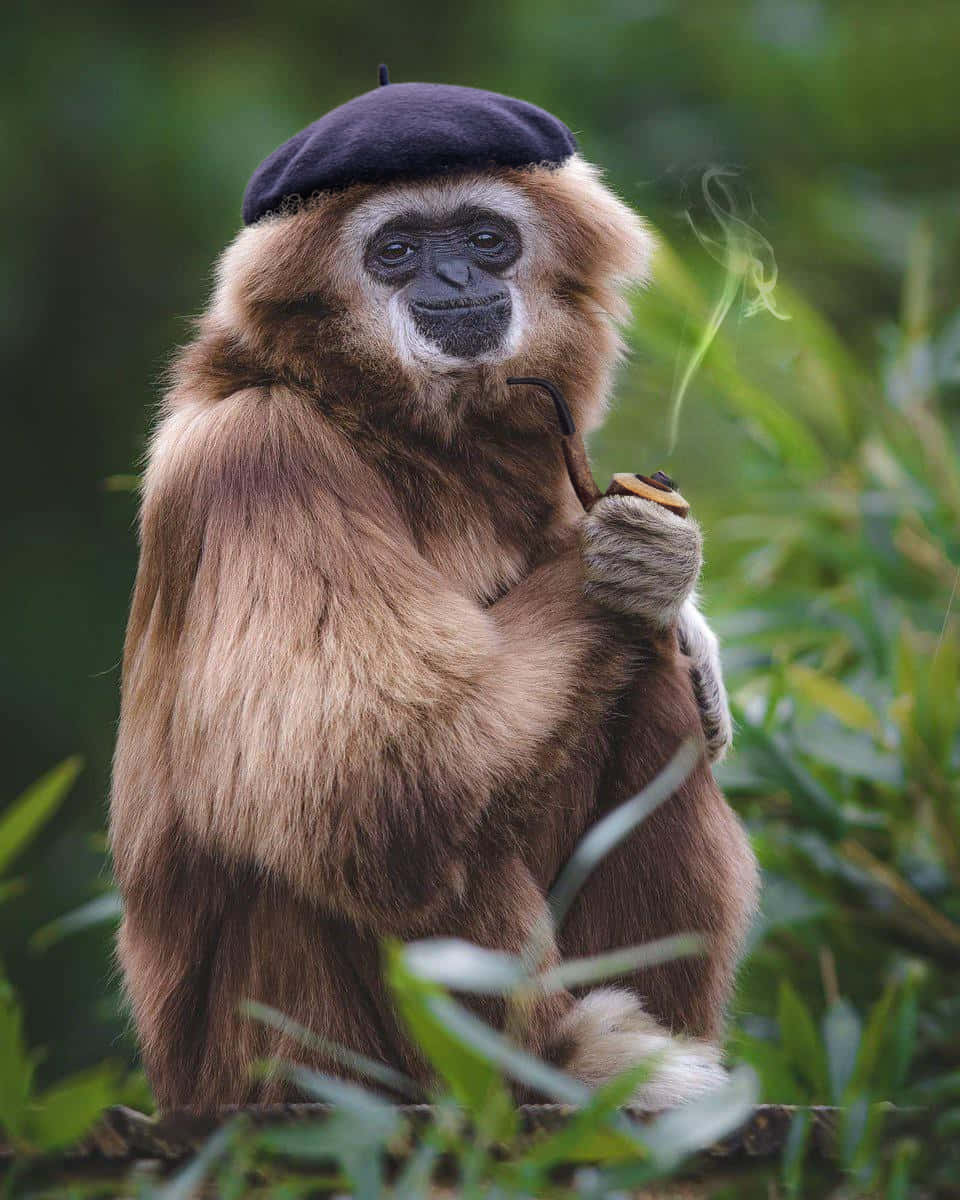 Iphonexs Hintergrund Mit Einem Gibbon Mit Cap