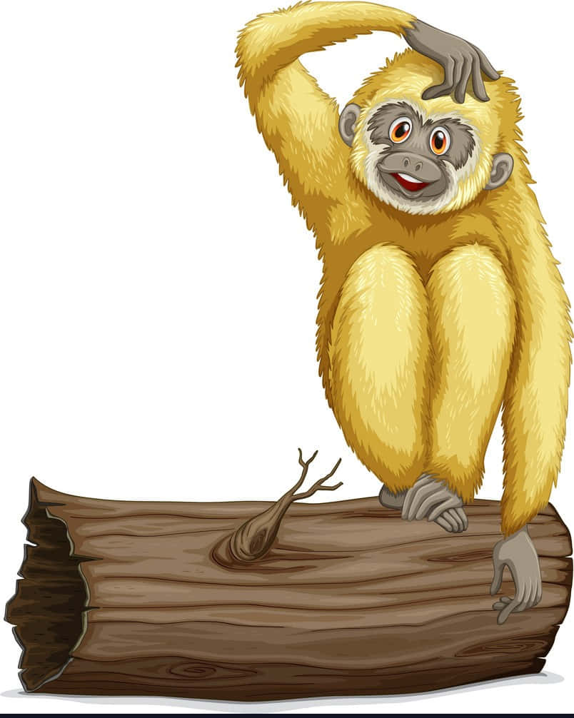 Iphonexs Hintergrund Mit Einem Gibbon, Der Auf Einem Baumstamm Hockt