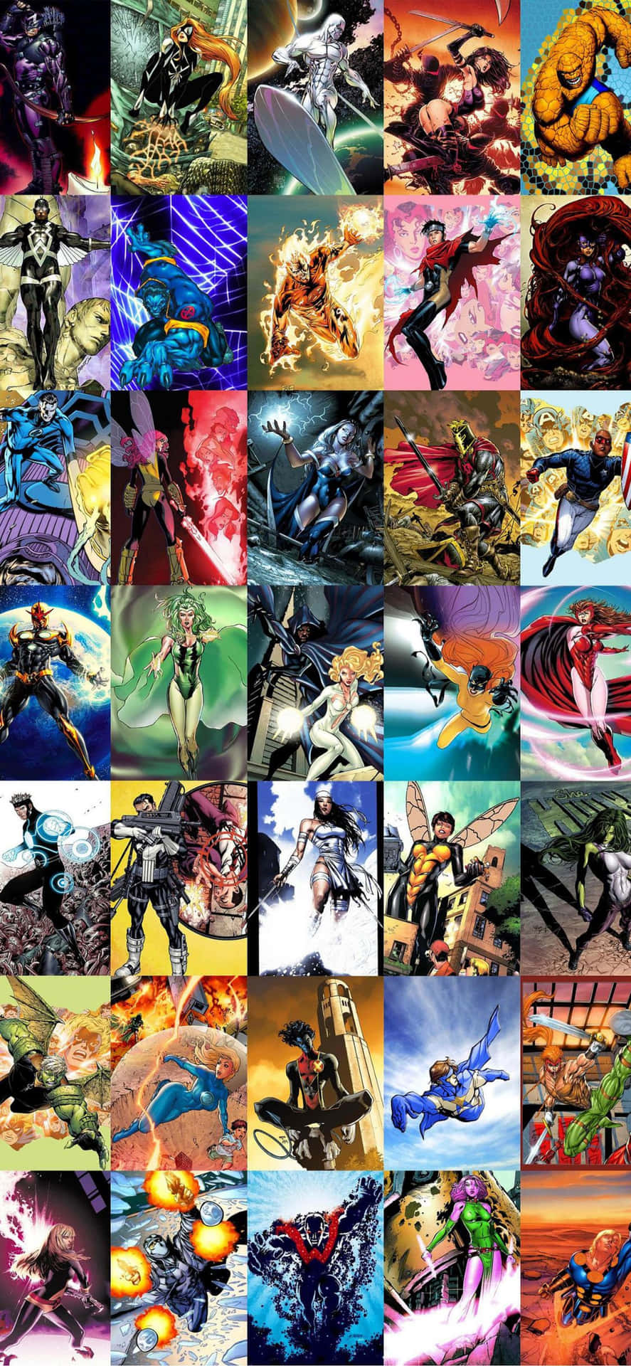 Fondode Pantalla Para Iphone Xs: Collage De Personajes De Cómic De Marvel.