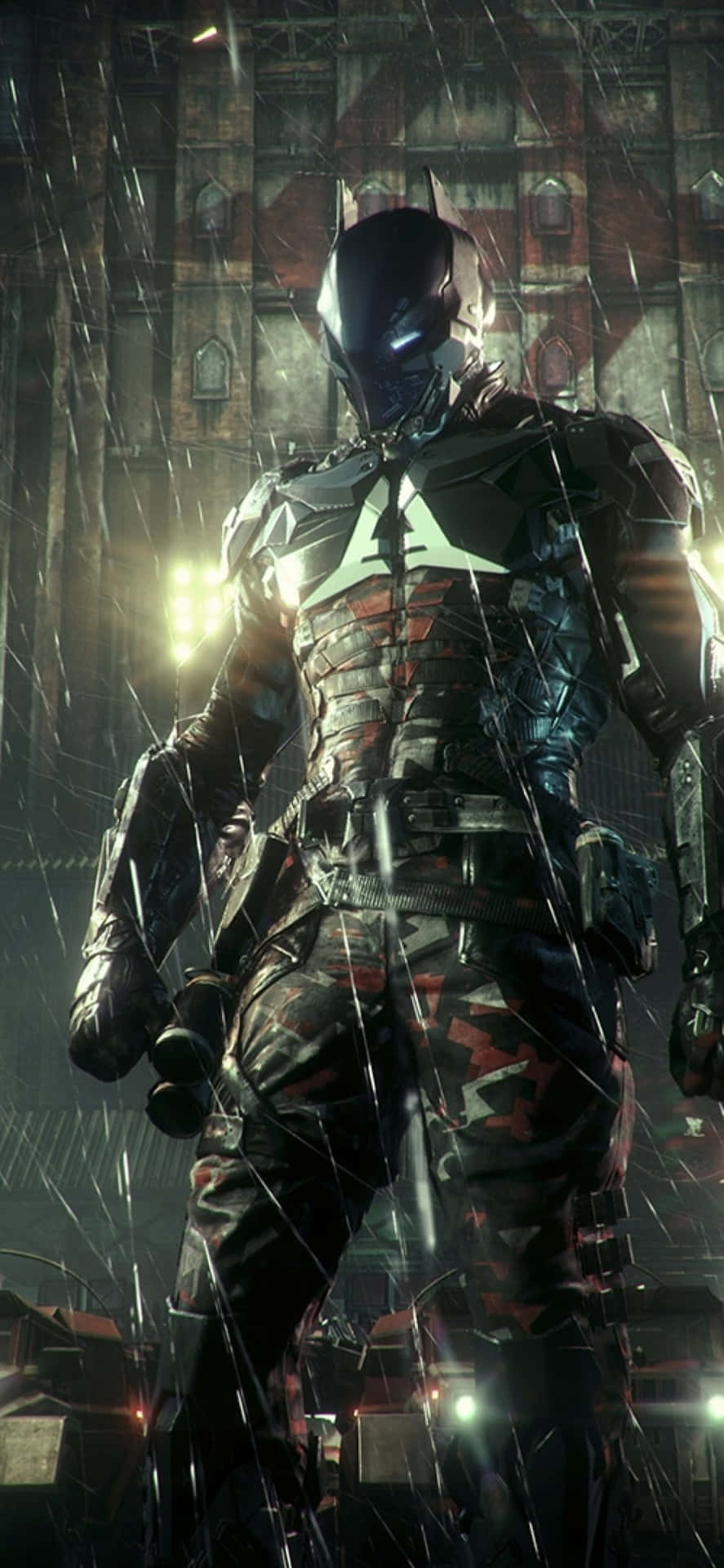 Batman stares out at Gotham City in the darker vision of the world of Batman: Arkham City.