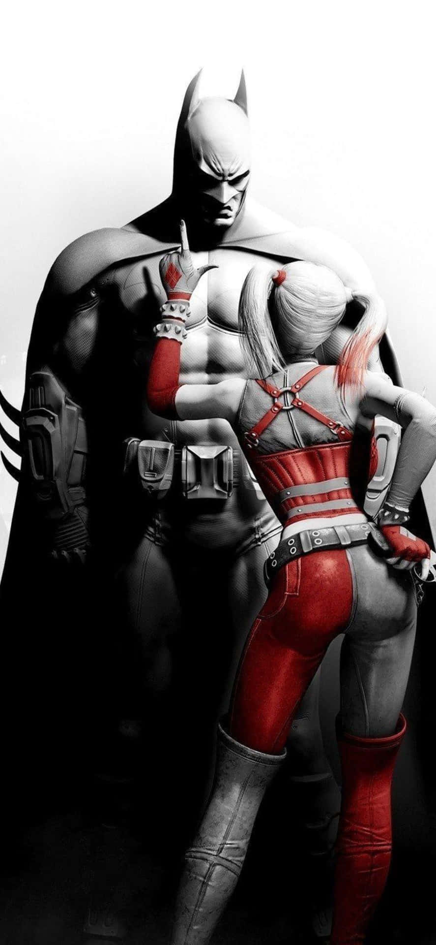 A Black And White Image Of A Batman And Harley