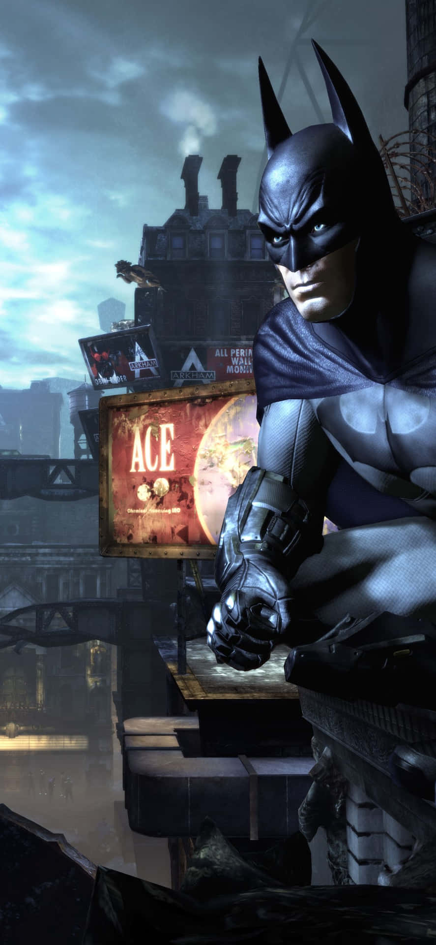 Illogo Di Batman Arkham City Brillantemente Visualizzato Su Un Iphone Xs Max.