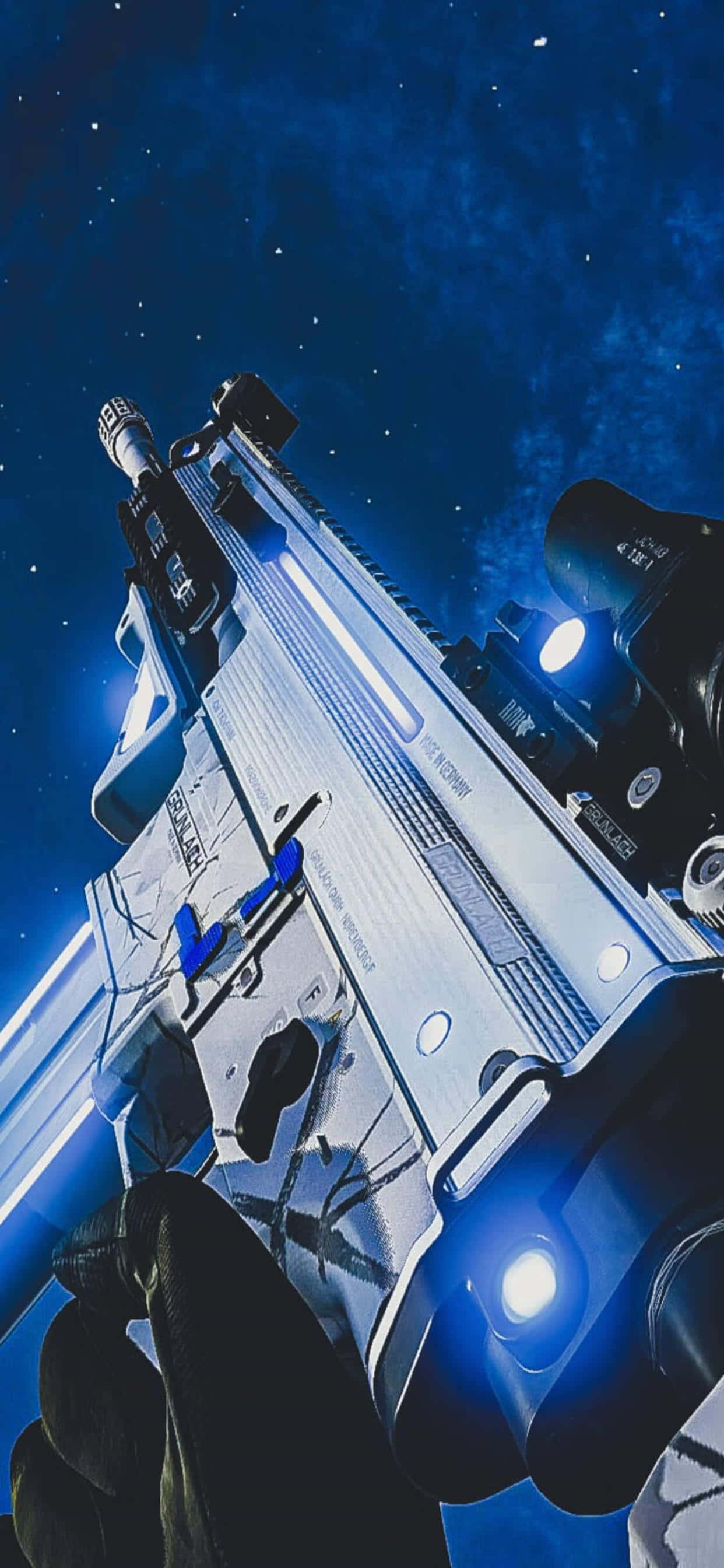 A Gun With Blue Lights In The Sky