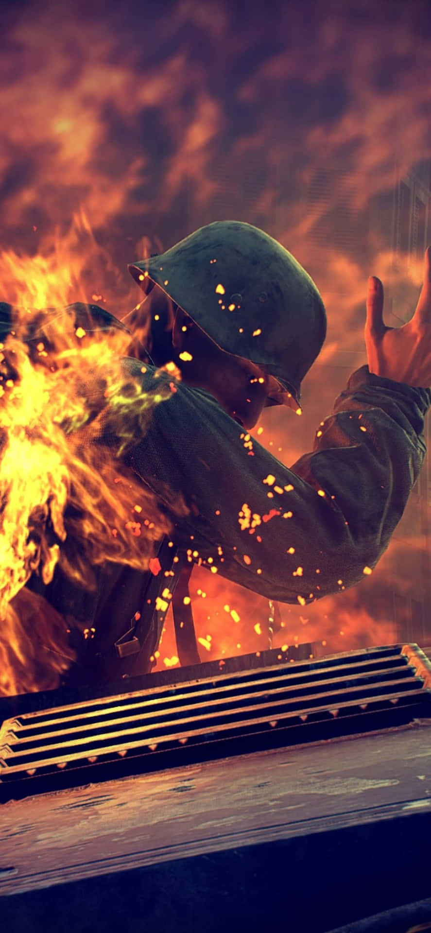 Fondode Pantalla Para Iphone Xs Max De Battlefield V Con Soldado Ardiendo.