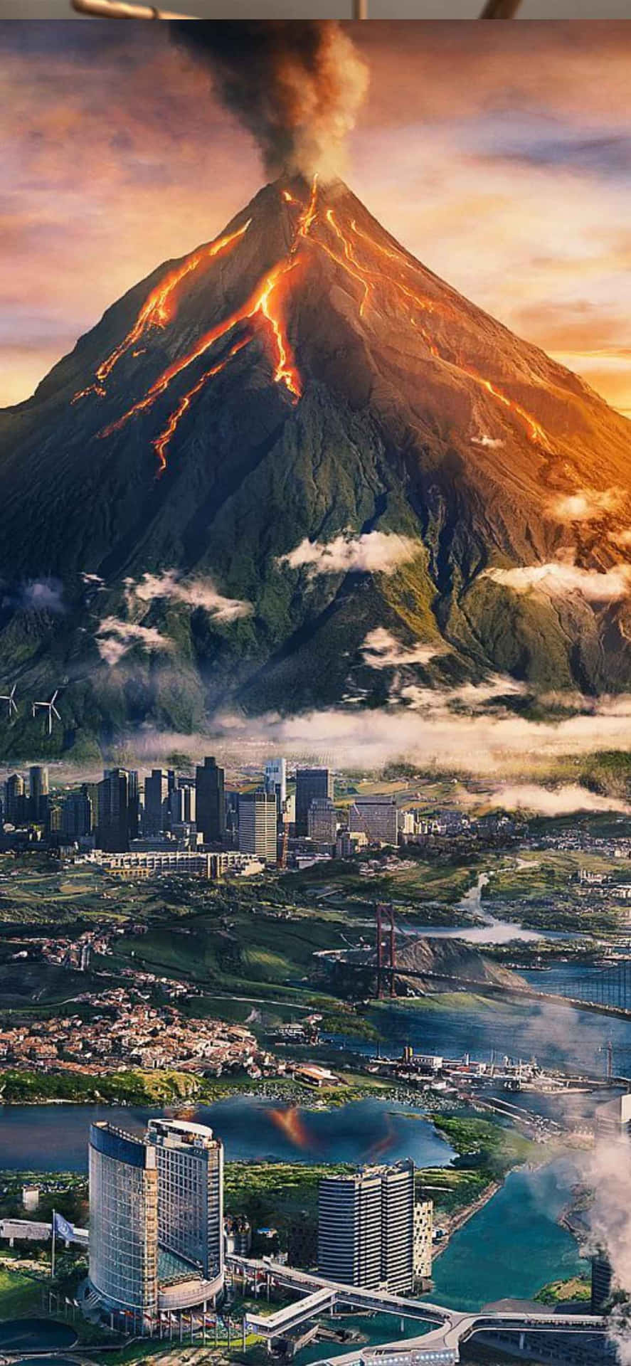 Unvulcano Si Sta Sollevando Sopra Una Città
