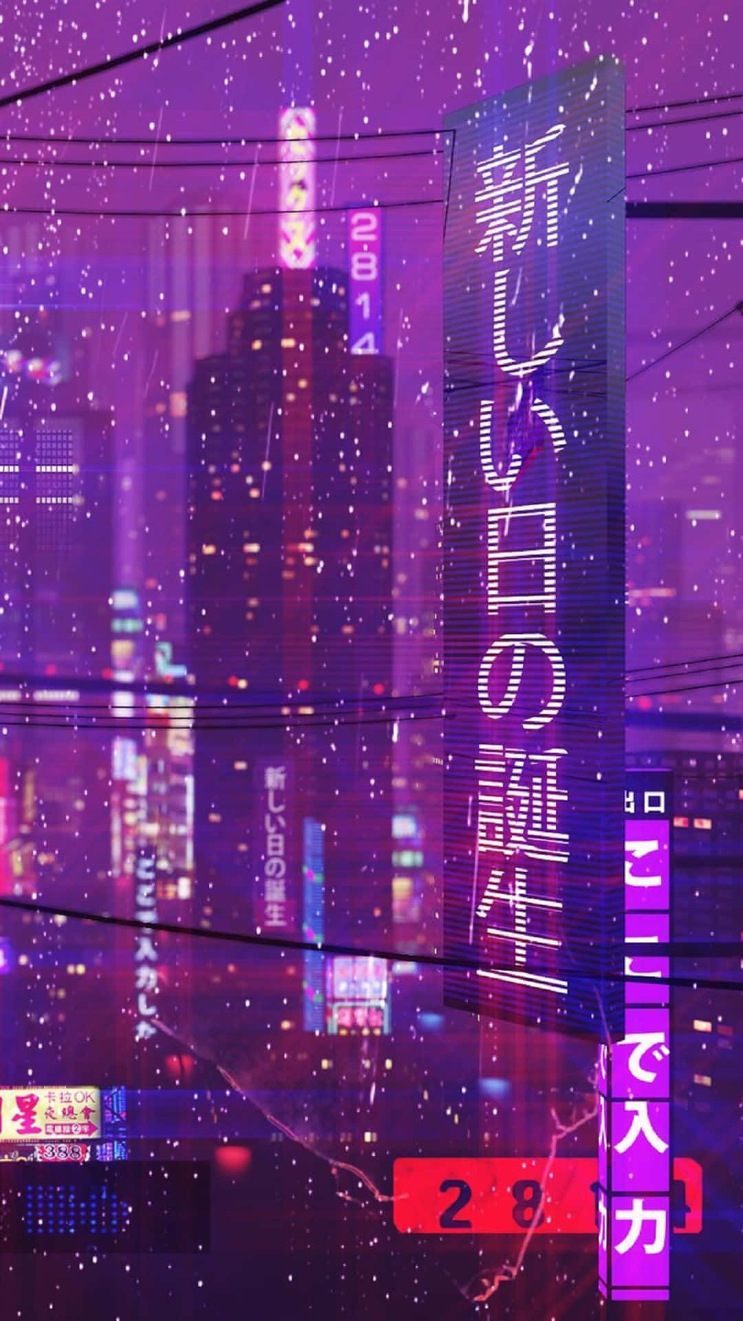Sfondoper Iphone Xs Max Di Cyberpunk 2077: Città Al Neon Viola