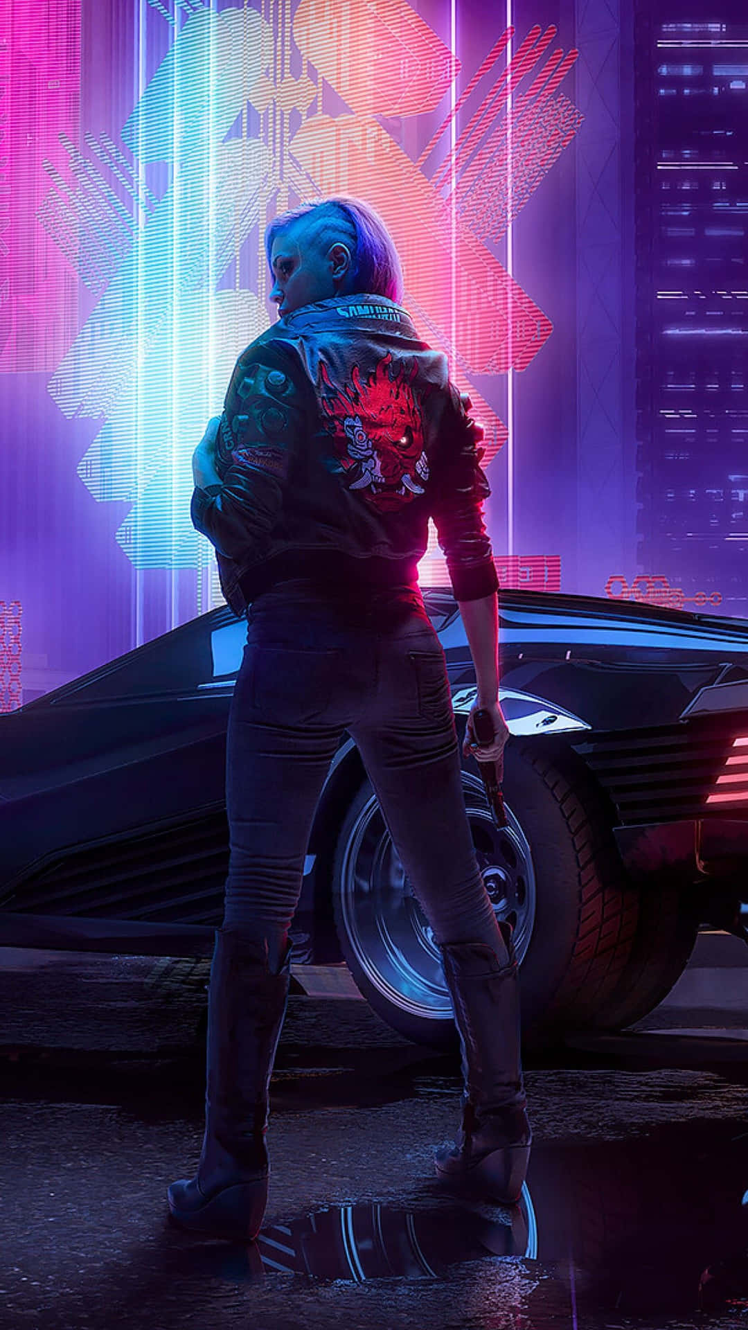 iPhone XS Max Cyberpunk 2077 Neon Light Valerie Background