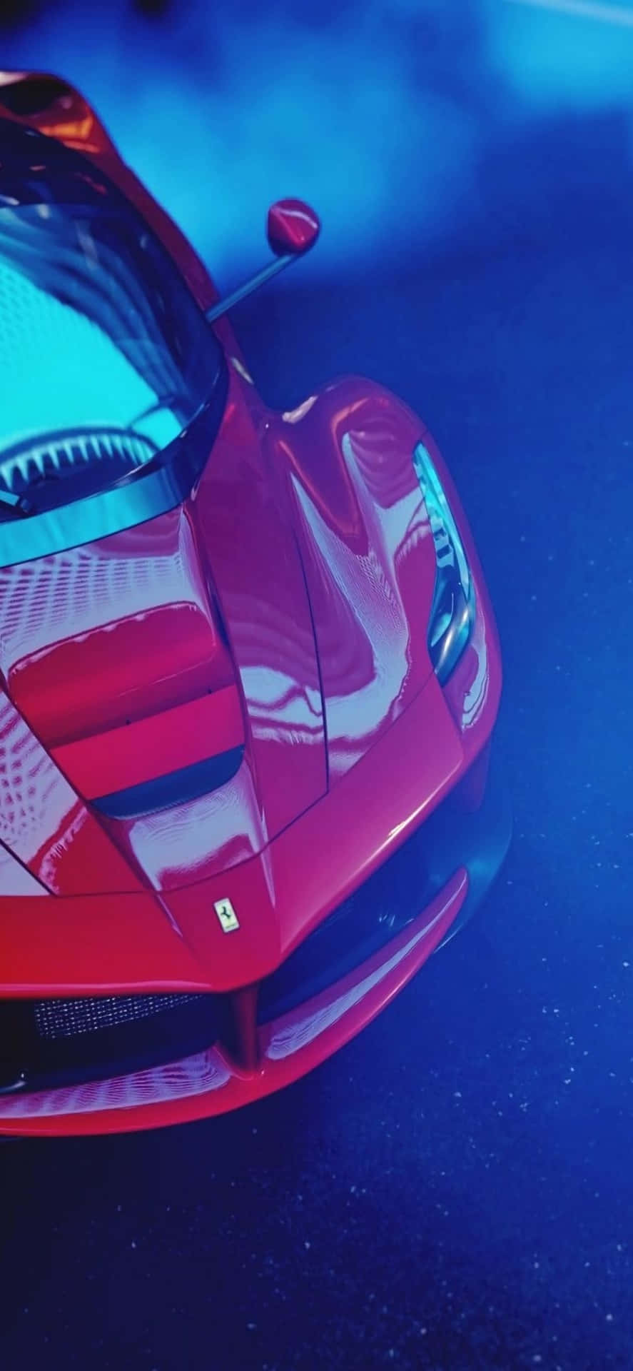 iPhone Xs Max Ferrari baggrund glanset rød Ferrari dækket med blå røg.