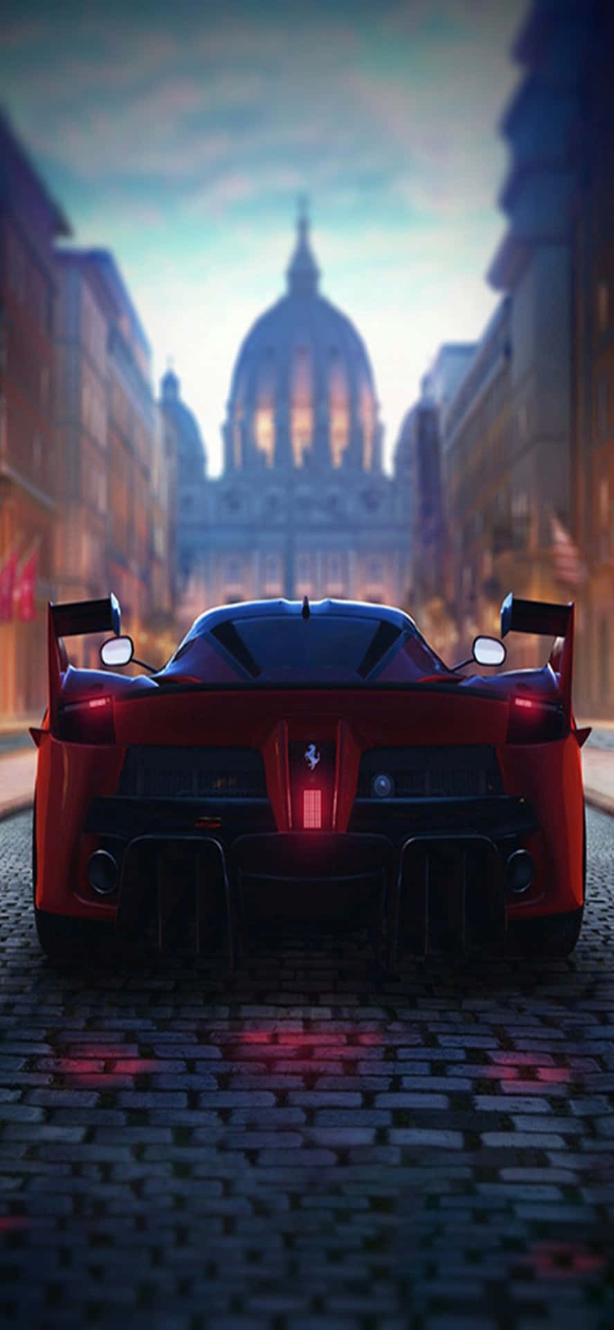 Iphone Xs Max Ferrari baggrund Rød Ferrari på kobbelstensbelægning