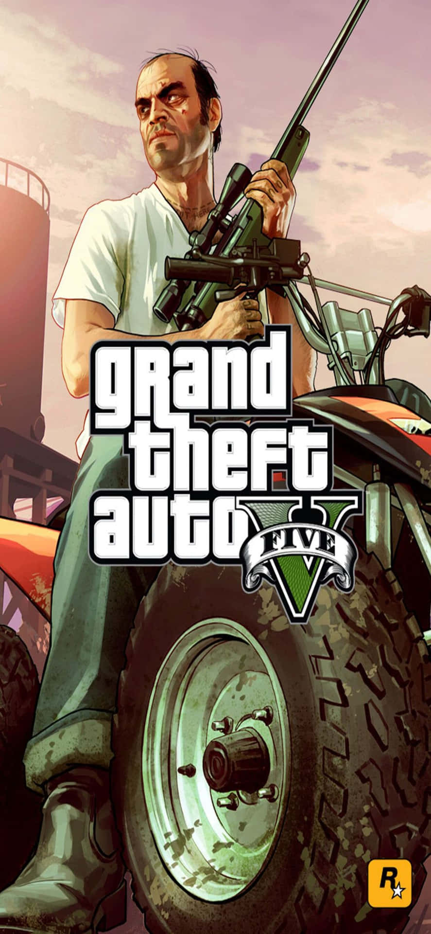 Sfondoper Iphone Xs Max Di Grand Theft Auto V Con Trevor Che Guida Un Atv.