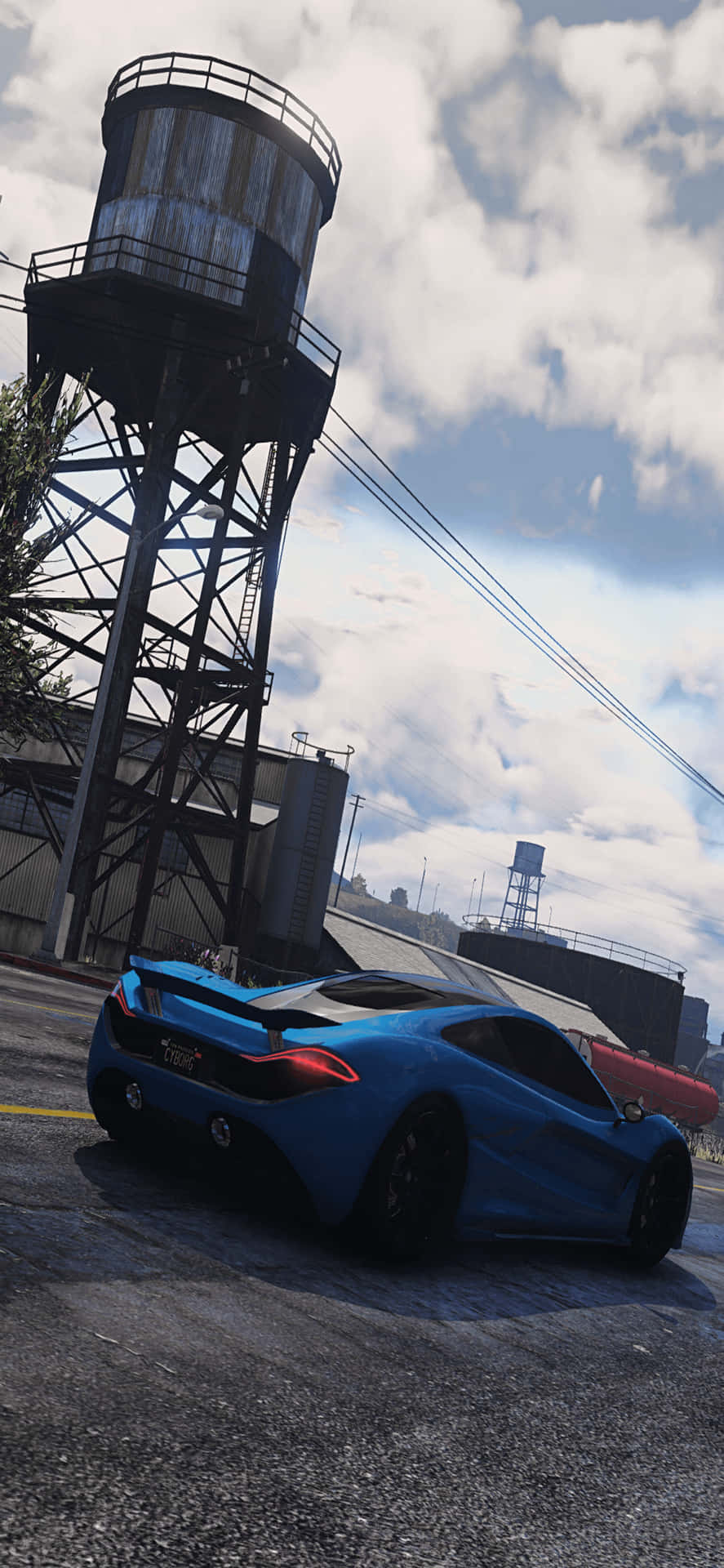 Fondode Pantalla Para Iphone Xs Max De Grand Theft Auto V Con Un Auto Deportivo Azul.