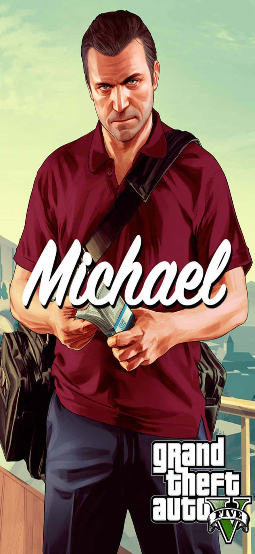 Sfondoper Iphone Xs Max Di Grand Theft Auto V Con Il Poster Di Michael.