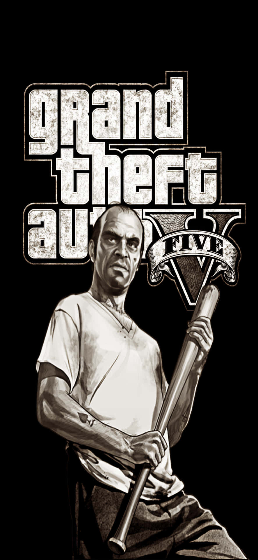 Sfondoper Iphone Xs Max Del Gioco Grand Theft Auto V Con Trevor Che Tiene Una Mazza.