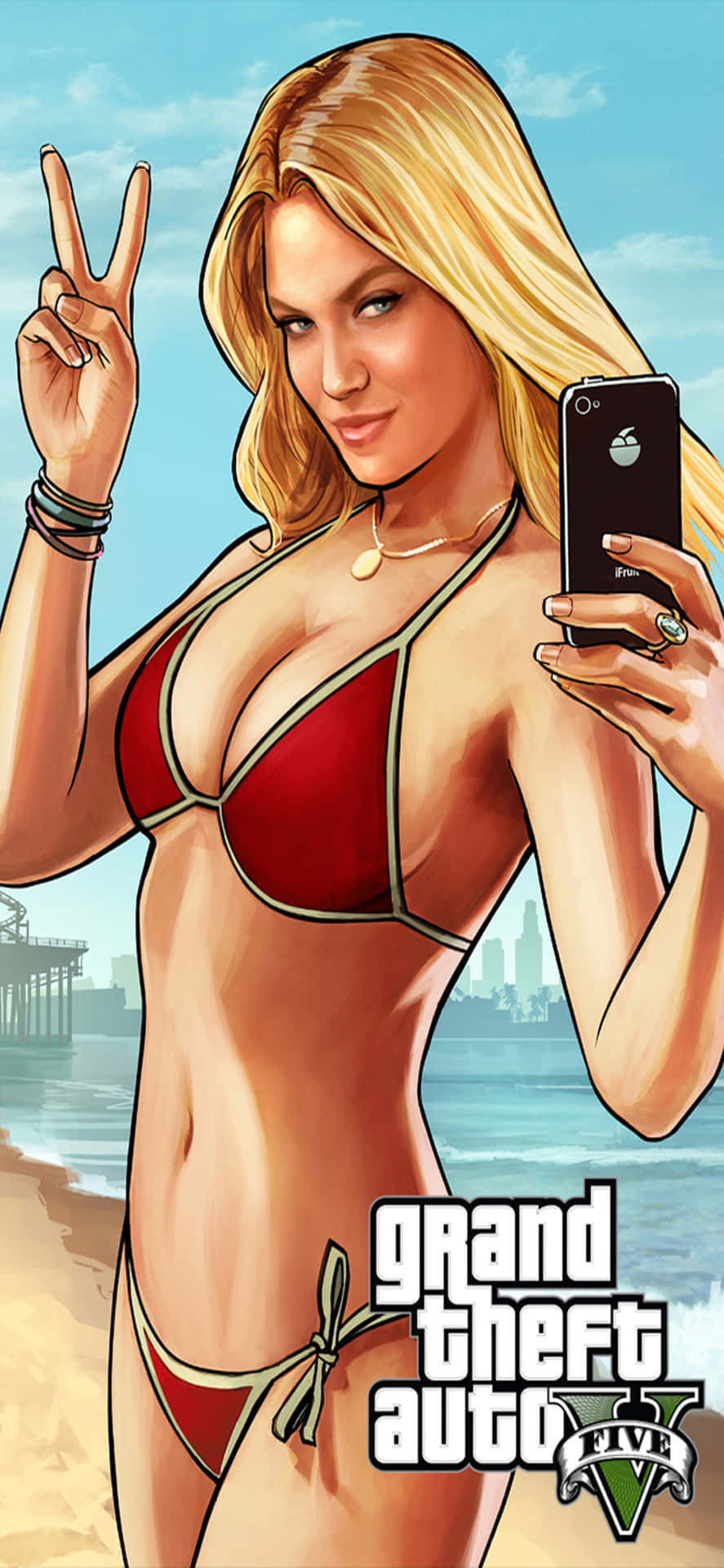Iphonexs Max Grand Theft Auto V Bakgrund Blond Tjej I Röd Bikini.