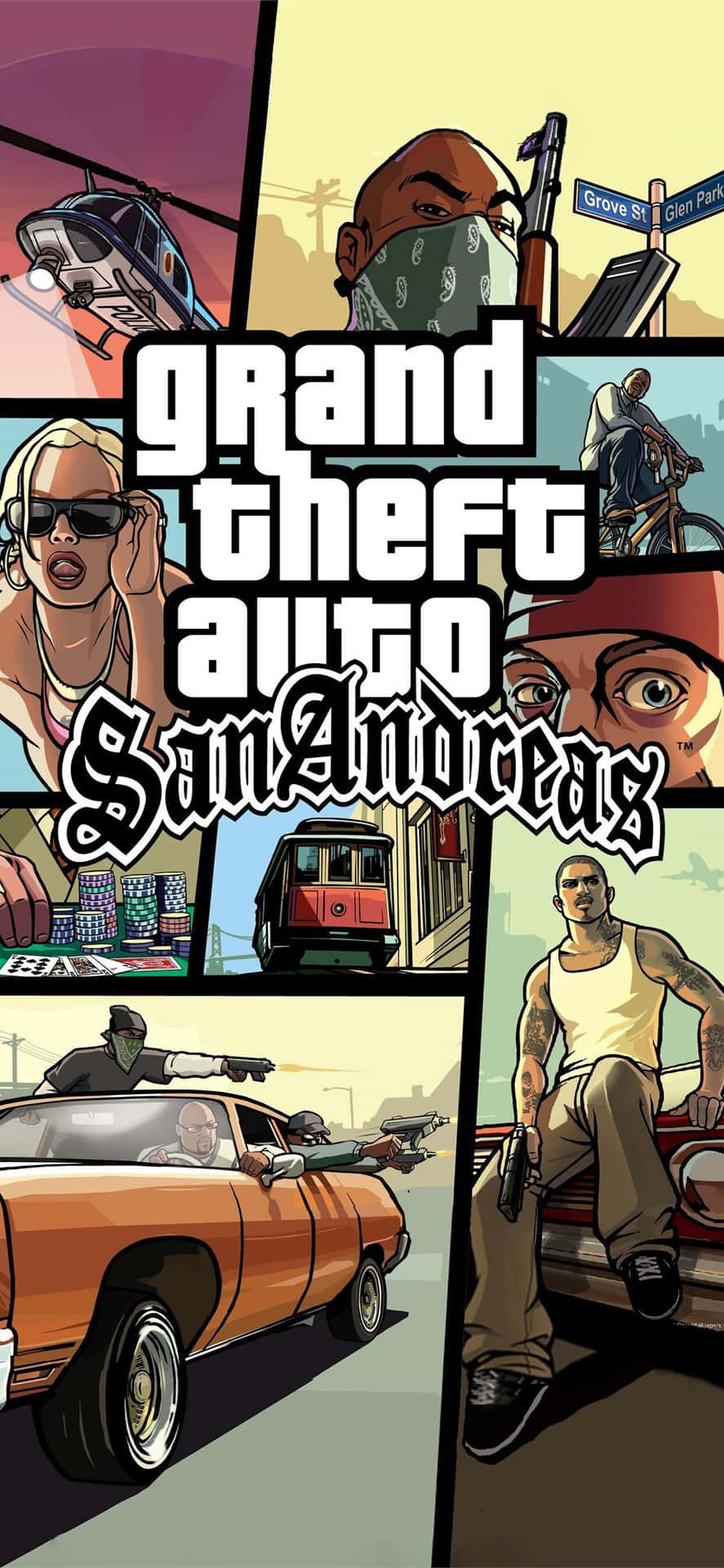 Iphonexs Max Bakgrundsbild Med Grand Theft Auto V Och San Andreas-poster.