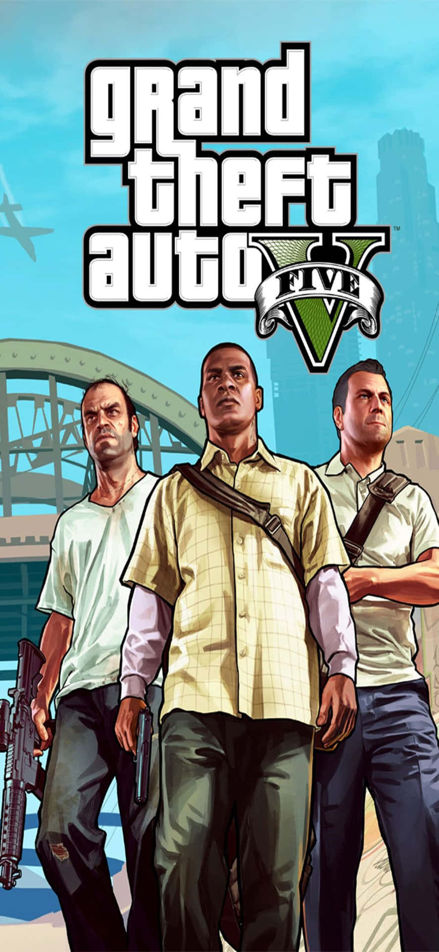 Iphonexs Max Bakgrundsbild Från Grand Theft Auto V Med Trevor, Michael Och Franklin.