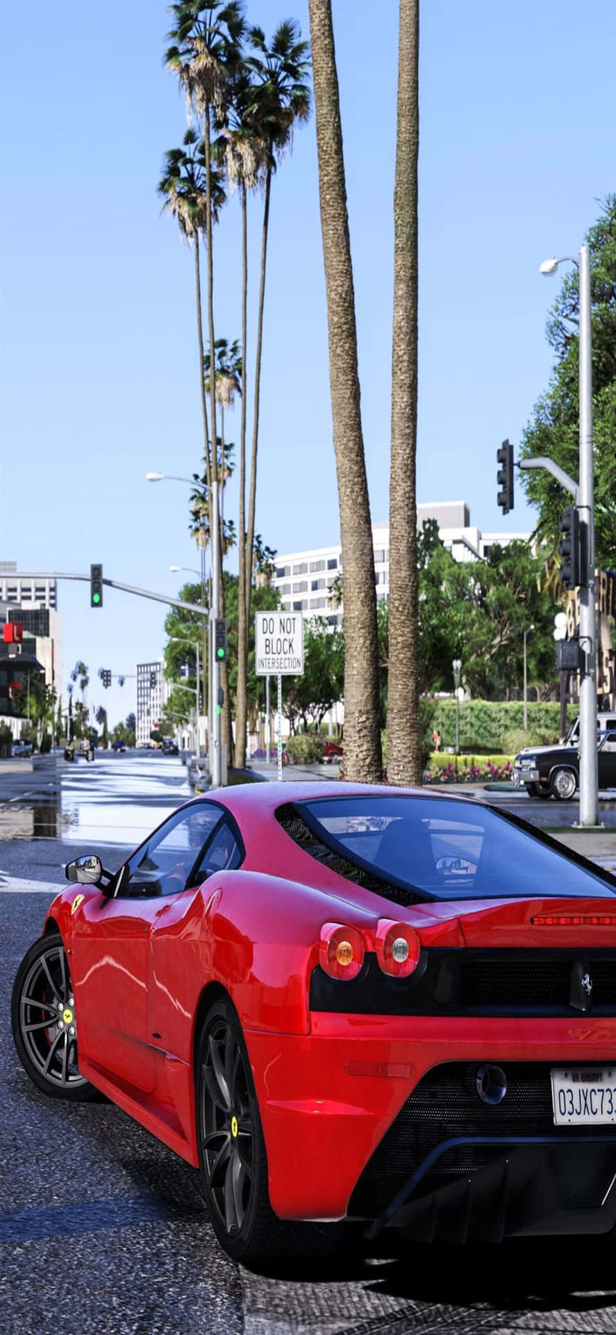 Iphonexs Max Bakgrundsbild Med Grand Theft Auto V Och En Röd Corvette.