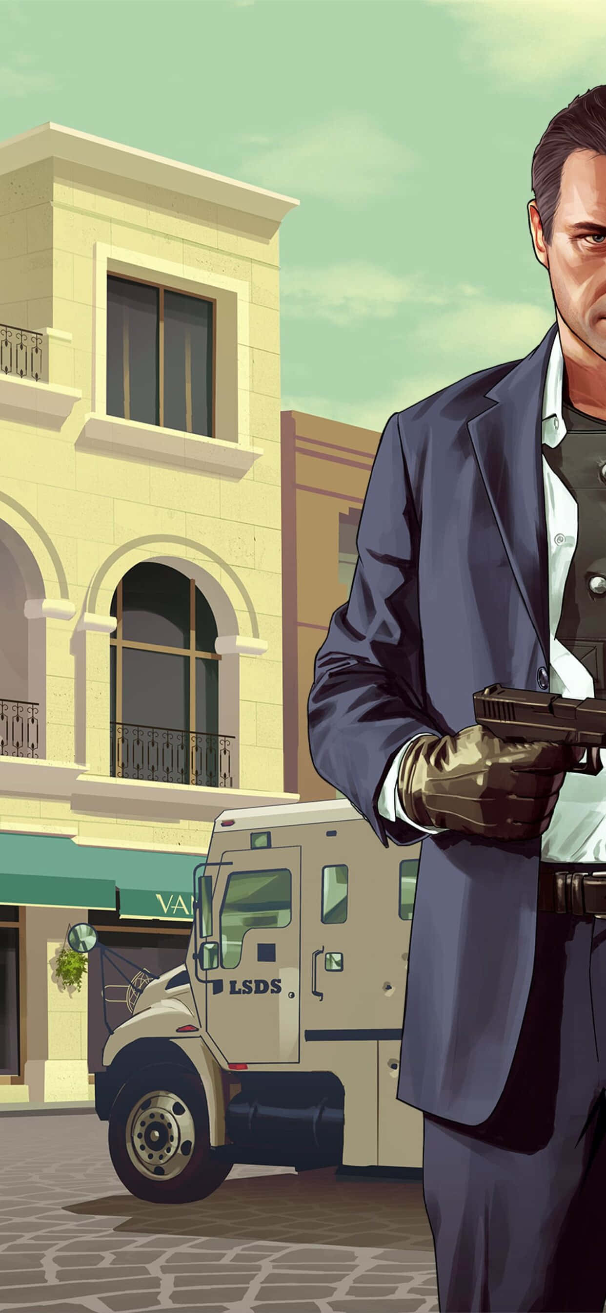 Fondode Pantalla De Grand Theft Auto V Para Iphone Xs Max: Ladrón Con Traje.