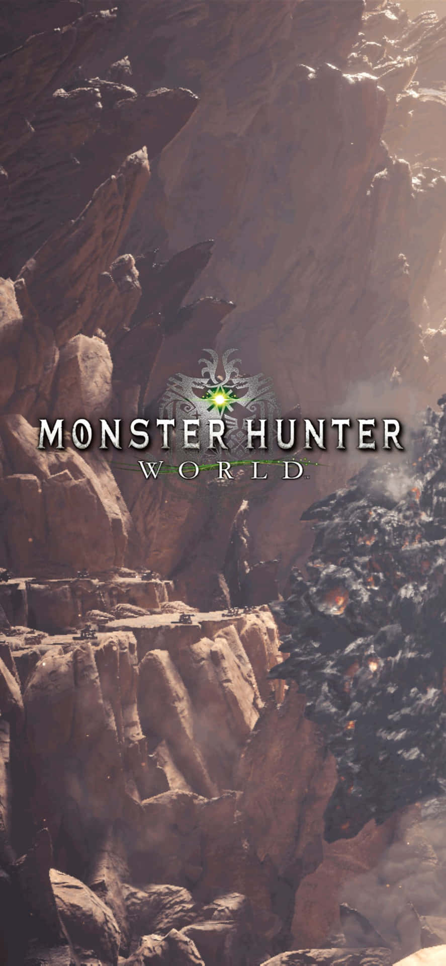 Iphonexs Max Bakgrundsbild Med Monster Hunter World Och Bergslandskapet.