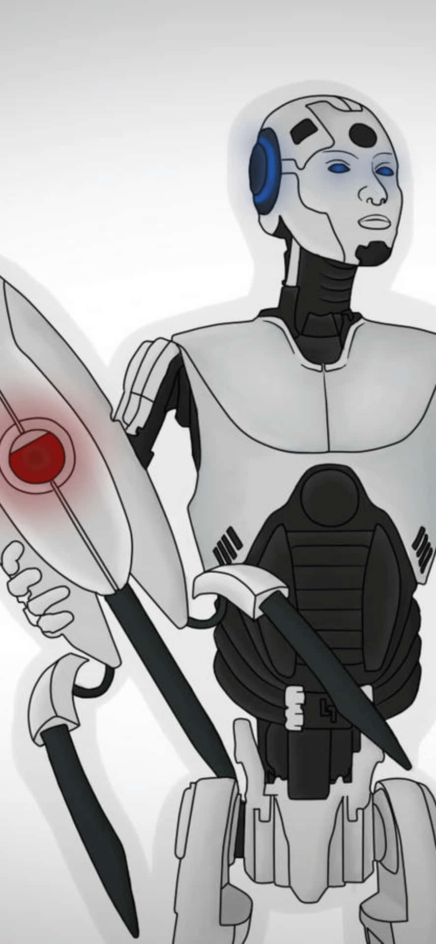Enrobot Som Håller I Ett Svärd Och En Kniv
