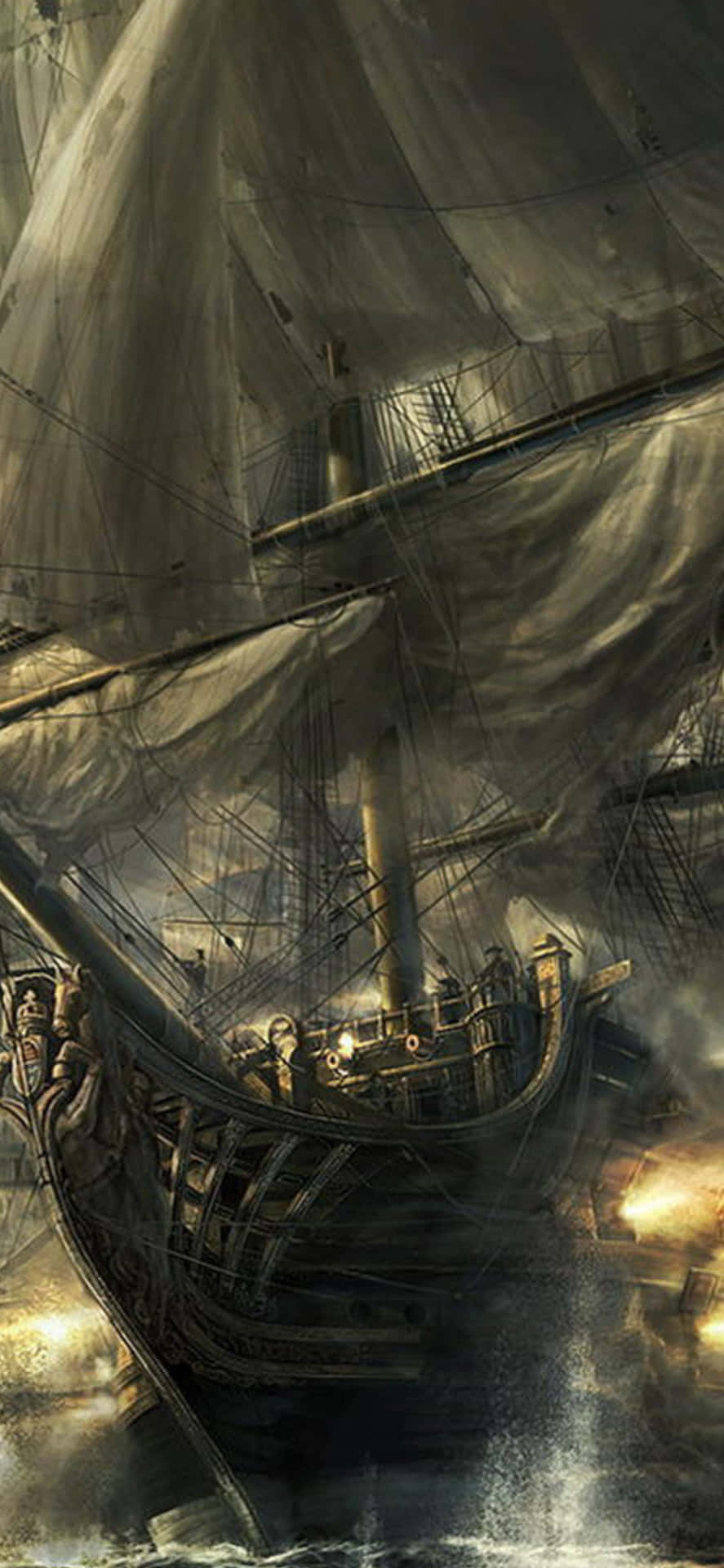 Sfondoper Iphone Xs Max Di Total War Attila Con Battaglia Fantasy Su Una Nave Da Guerra.